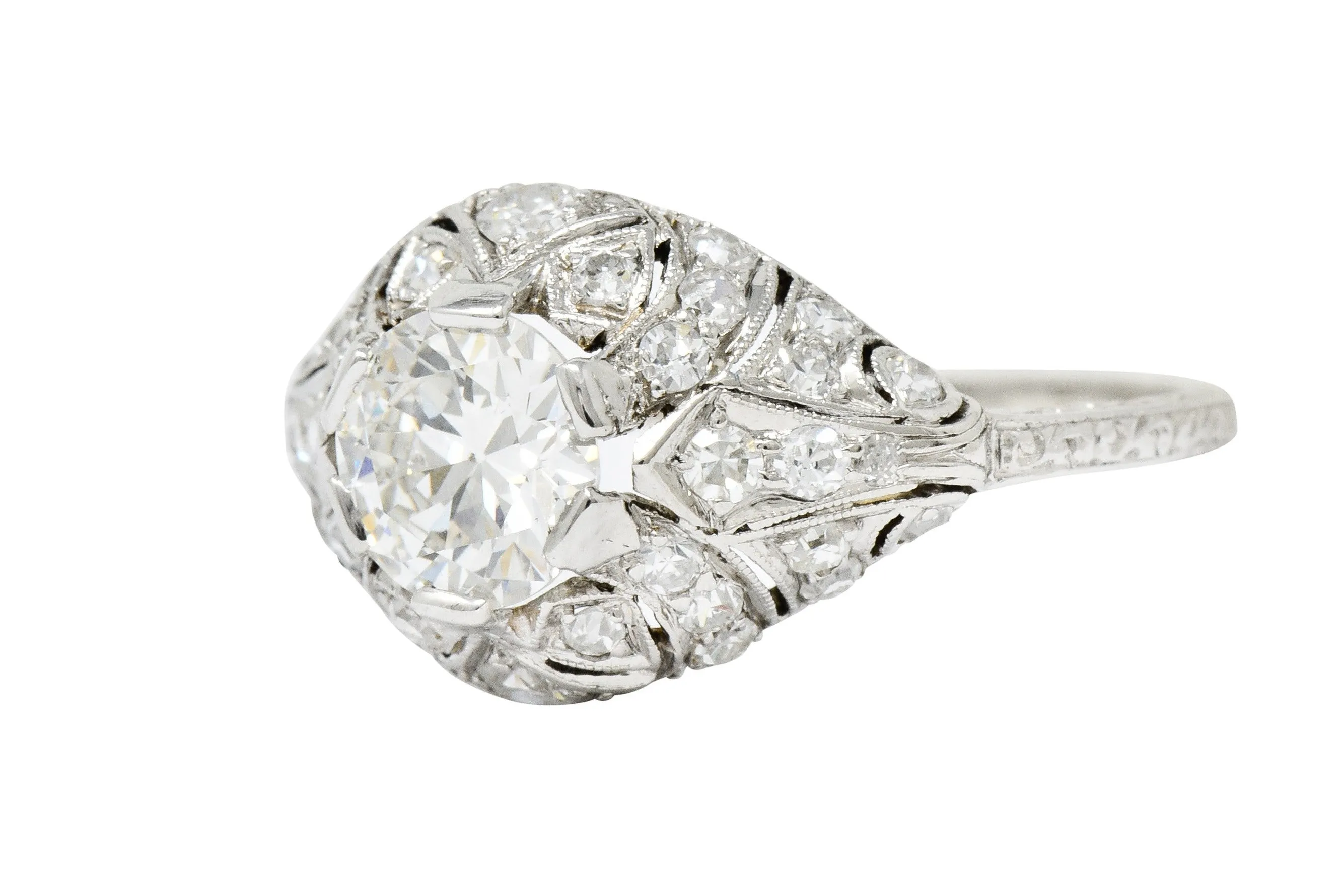 Edwardian 1.95 CTW Diamond Platinum Scrolled Engagement Ring GIA