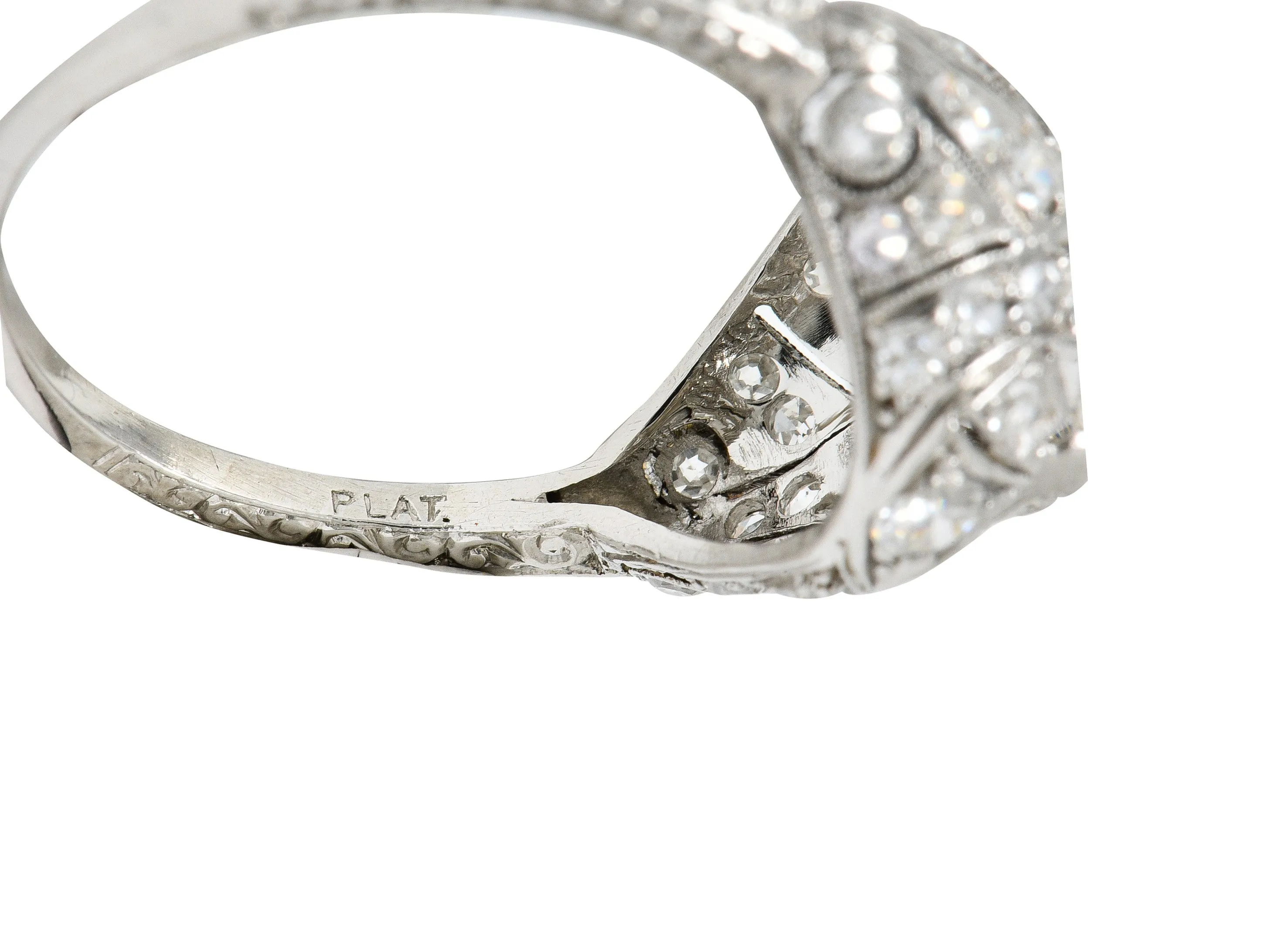 Edwardian 1.95 CTW Diamond Platinum Scrolled Engagement Ring GIA