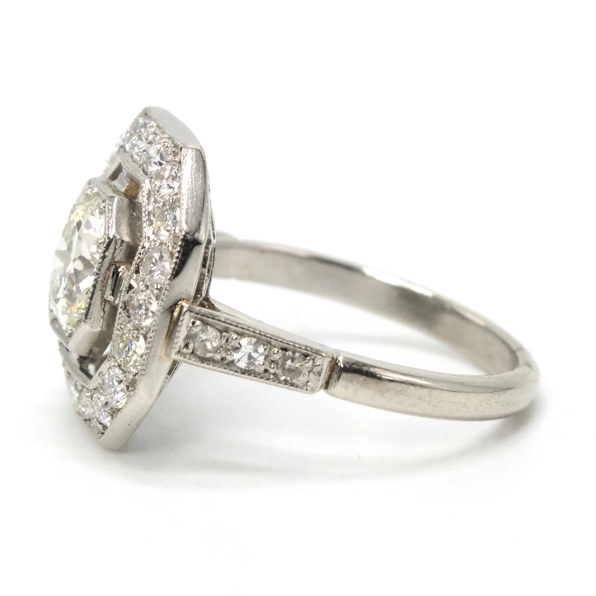 Edwardian Diamond Engagement Ring in Platinum with Octagonal Halo