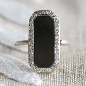 Edwardian Onyx and diamond ring in platinum and 14k yellow gold