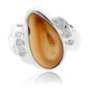 Elk Tooth Ivory Wave Freeform Ring with Moissanite Accents