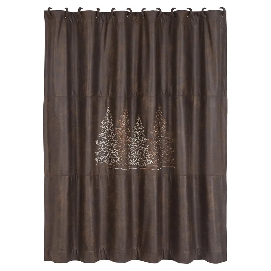 Embroidered Trees Shower Curtain