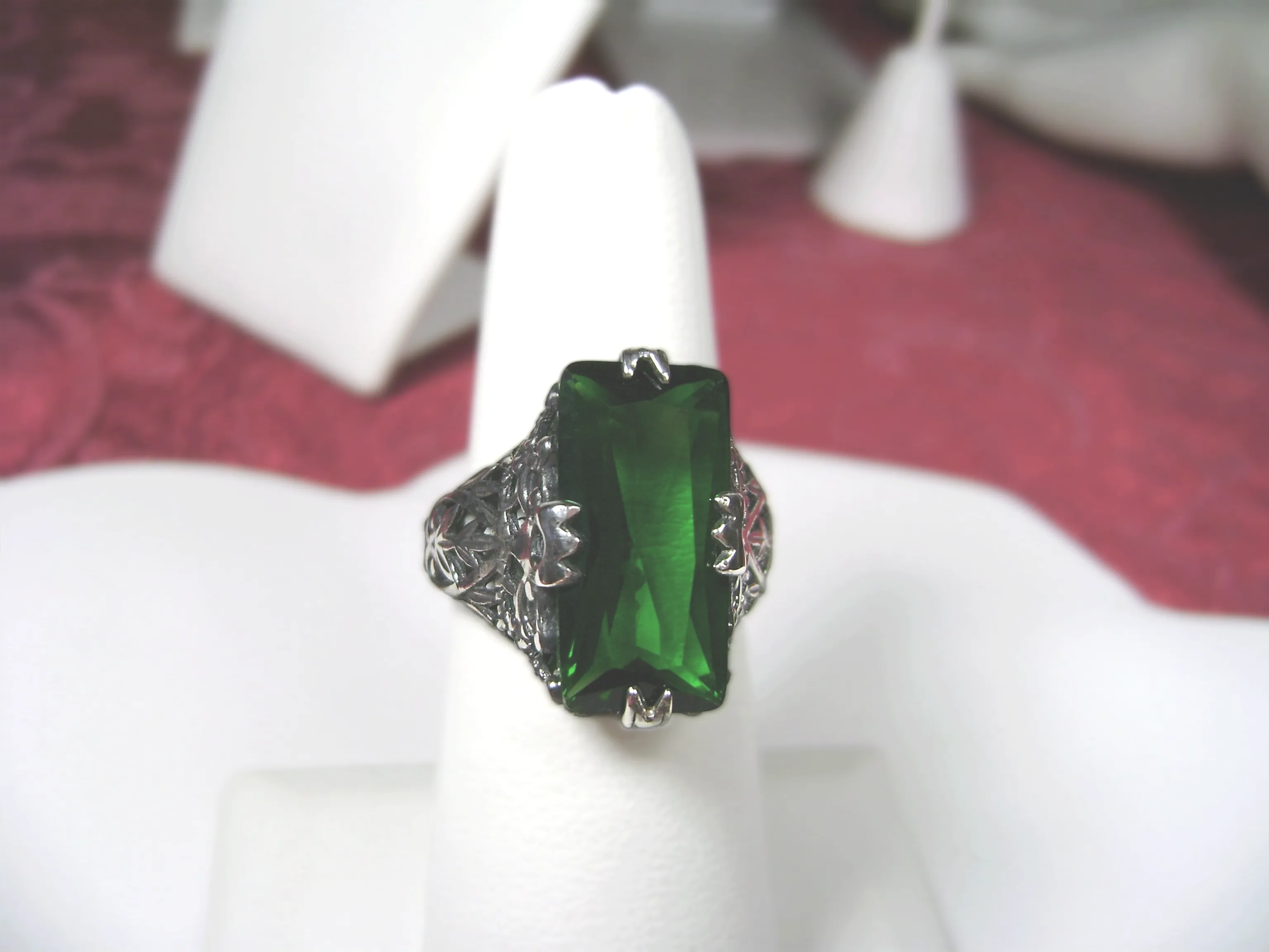 Emerald Ring, Baguette Intaglio, Victorian Jewelry #D31