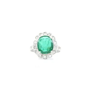 Estate 14KT White Gold Diamond And Emerald Ring Circa 1920
