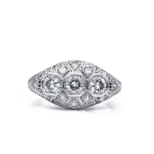 Estate Circa 1920 Platinum Diamond Filigree Ring
