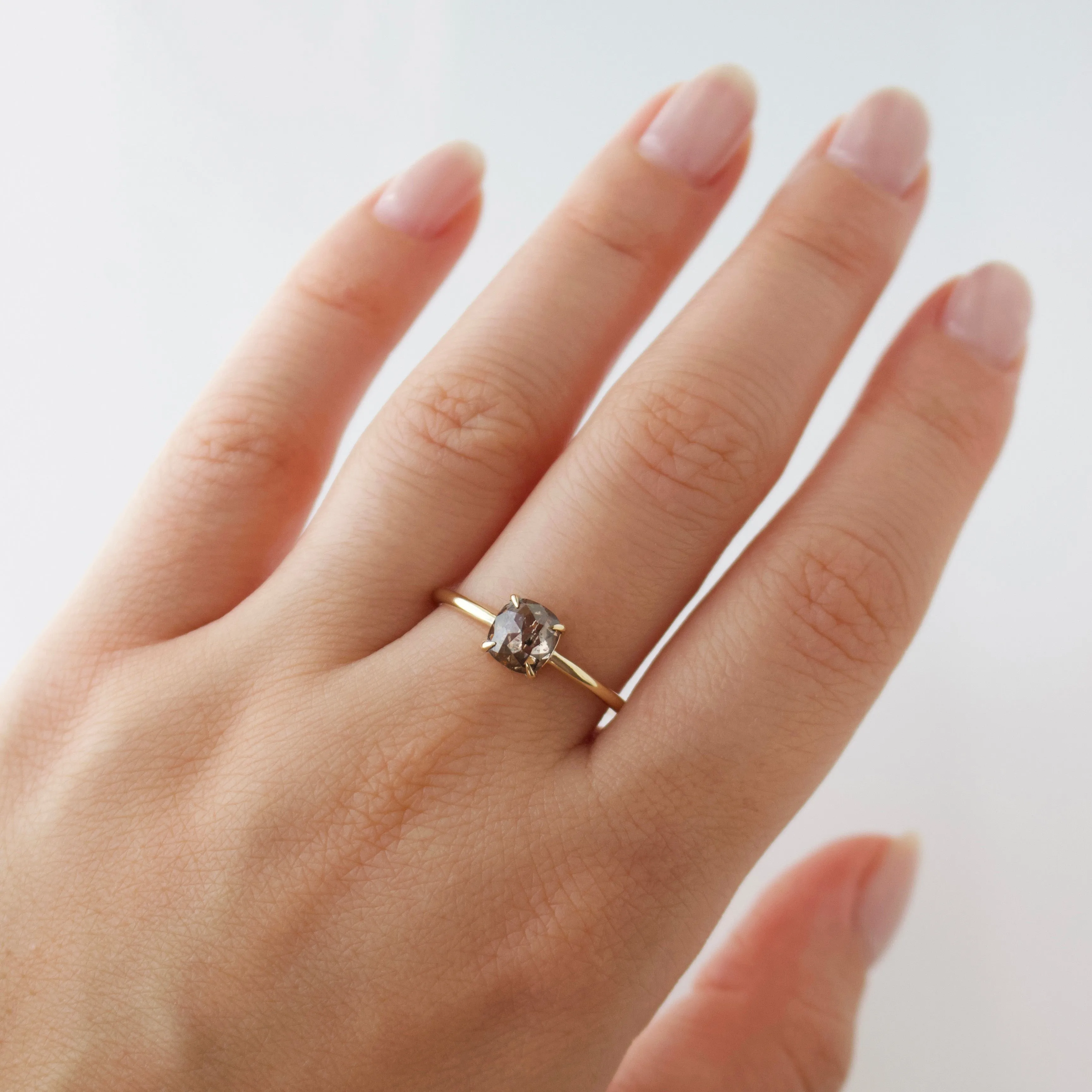 Exclusive Brown Salt & Pepper Diamond Cushion Cut Solitaire Ring - Size Large