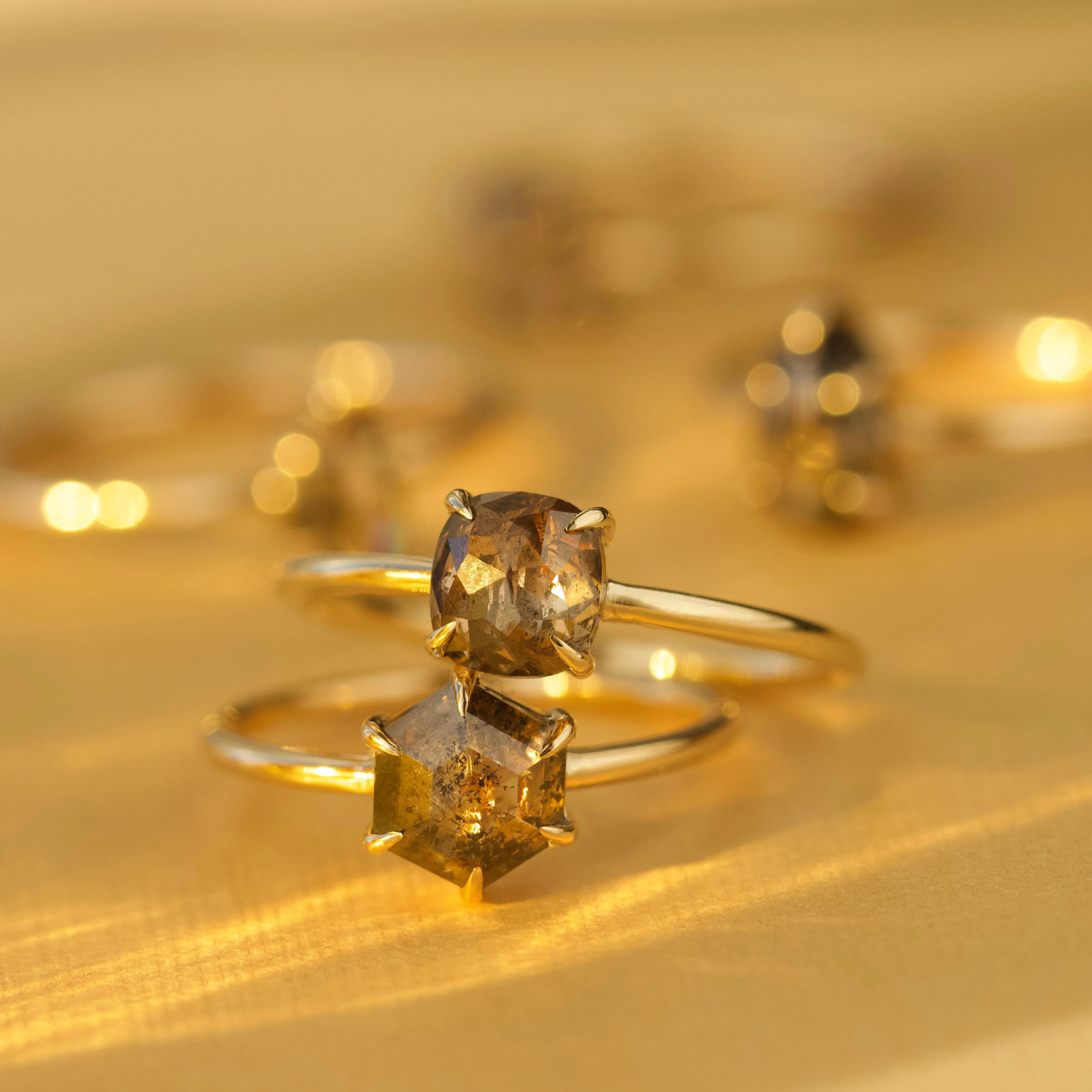 Exclusive Brown Salt & Pepper Diamond Cushion Cut Solitaire Ring - Size Large