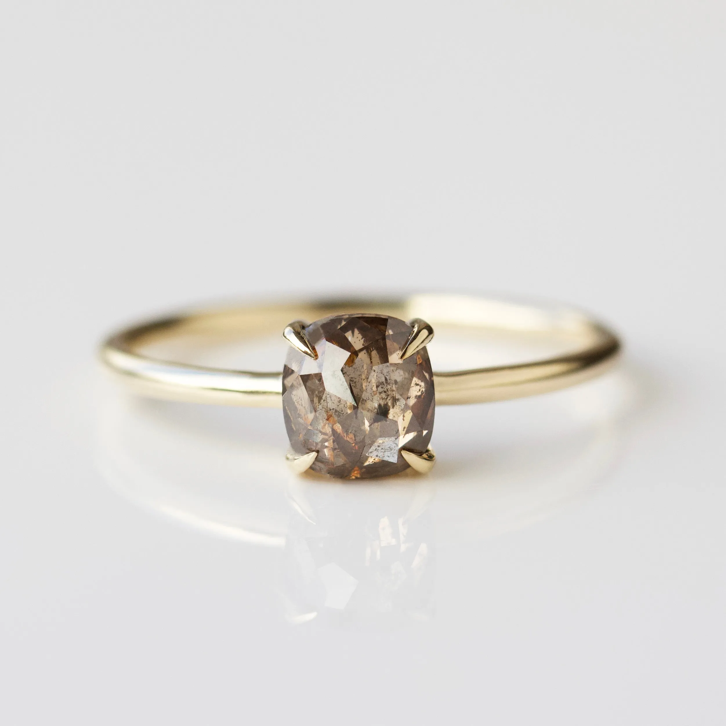 Exclusive Brown Salt & Pepper Diamond Cushion Cut Solitaire Ring - Size Large