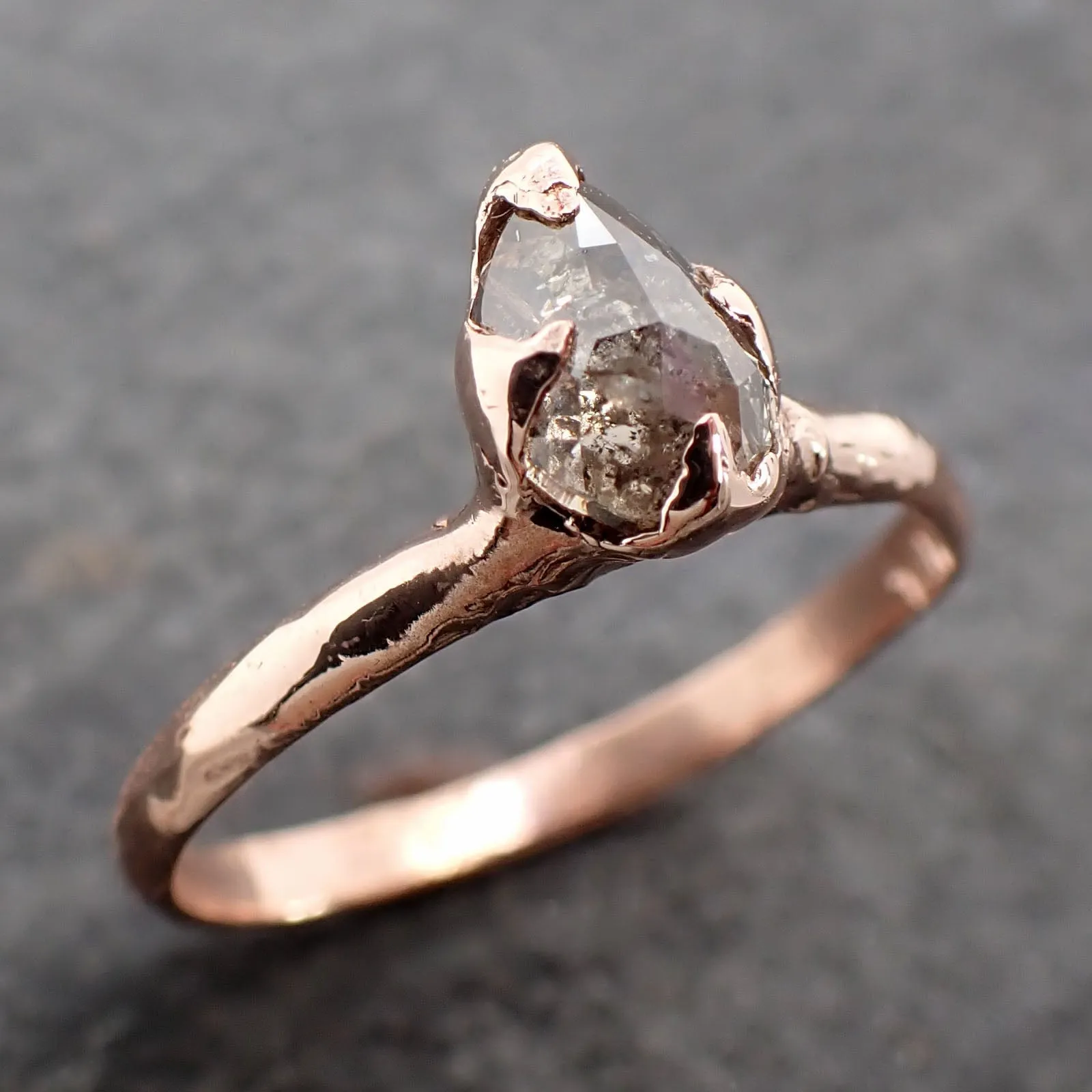 Faceted Fancy cut Salt and Pepper Diamond Solitaire Engagement 14k Rose Gold Wedding Ring byAngeline 2581
