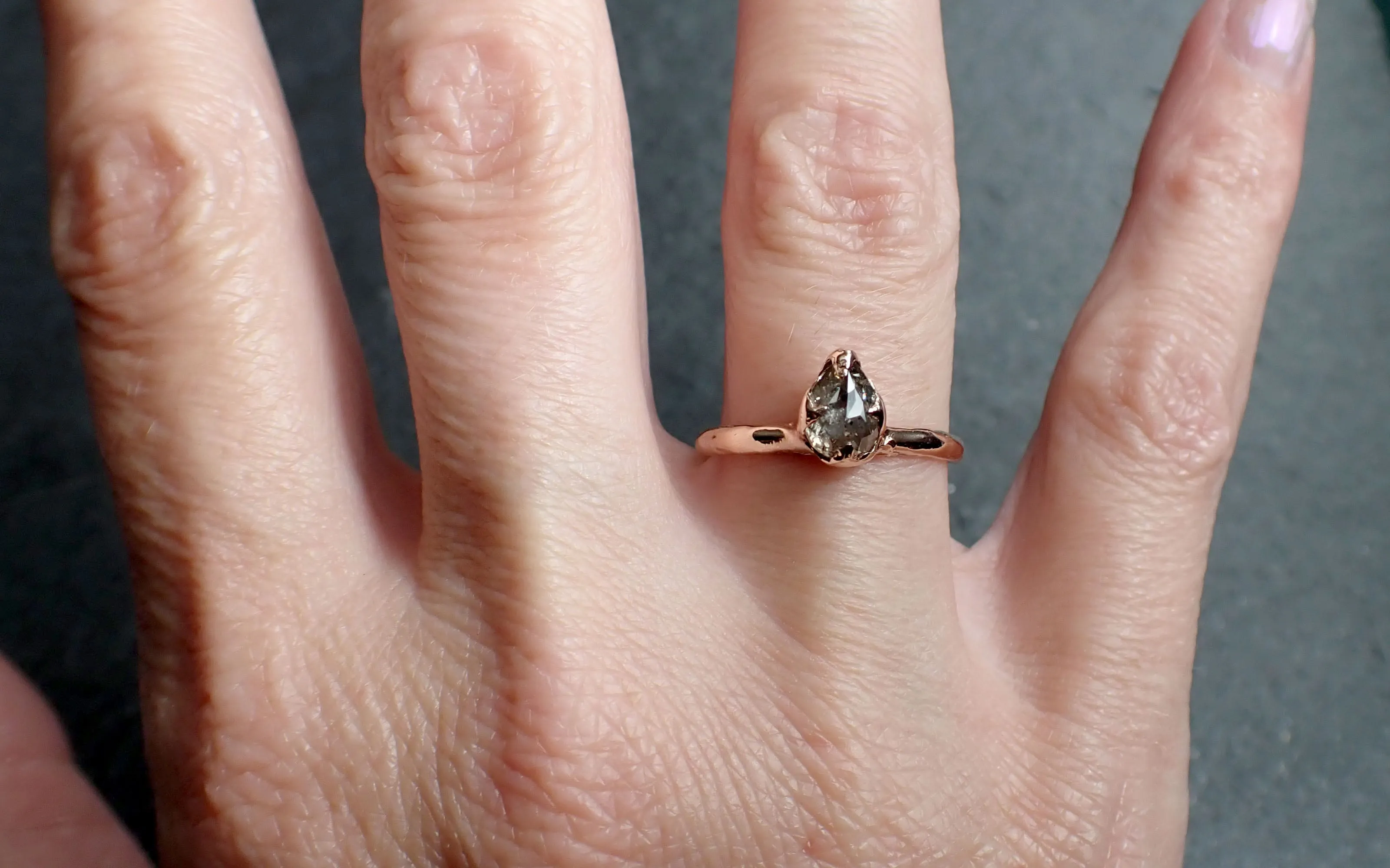 Faceted Fancy cut Salt and Pepper Diamond Solitaire Engagement 14k Rose Gold Wedding Ring byAngeline 2581