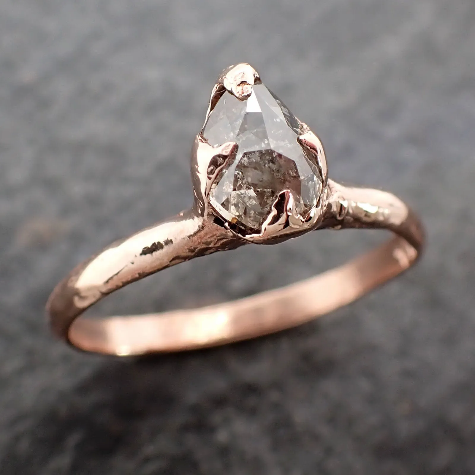 Faceted Fancy cut Salt and Pepper Diamond Solitaire Engagement 14k Rose Gold Wedding Ring byAngeline 2581
