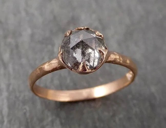 Fancy cut Salt and pepper Solitaire Diamond Engagement 14k Rose Gold Wedding Ring byAngeline 1716