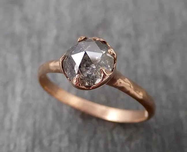 Fancy cut Salt and pepper Solitaire Diamond Engagement 14k Rose Gold Wedding Ring byAngeline 1716