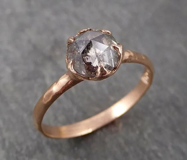 Fancy cut Salt and pepper Solitaire Diamond Engagement 14k Rose Gold Wedding Ring byAngeline 1716