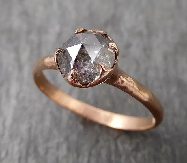 Fancy cut Salt and pepper Solitaire Diamond Engagement 14k Rose Gold Wedding Ring byAngeline 1716