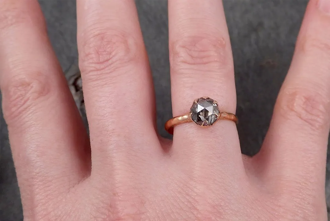 Fancy cut Salt and pepper Solitaire Diamond Engagement 14k Rose Gold Wedding Ring byAngeline 1716