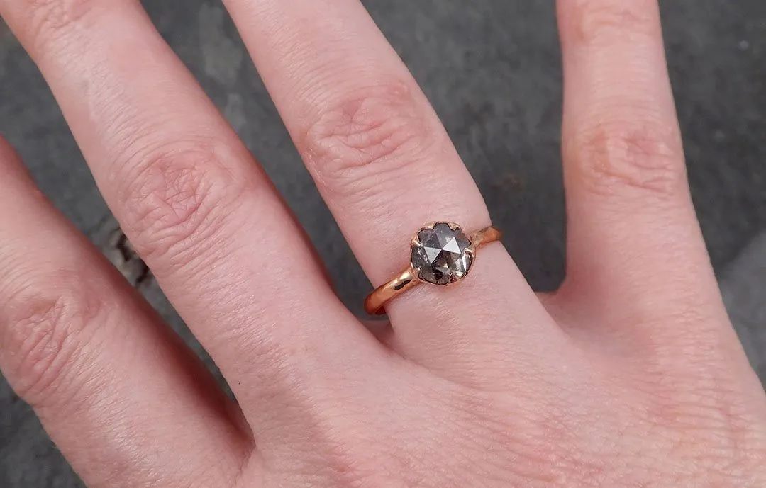 Fancy cut Salt and pepper Solitaire Diamond Engagement 14k Rose Gold Wedding Ring byAngeline 1716