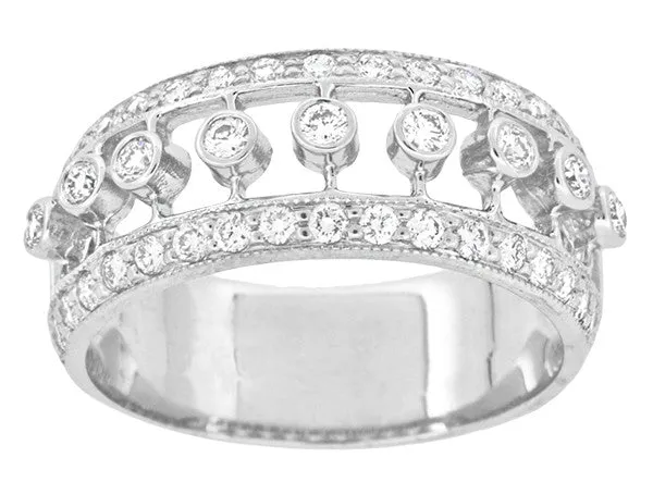 Galaxy of Diamonds Wide Anniversary Band in 18 Karat White Gold - Vintage Mid Century Design