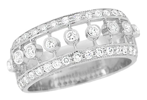 Galaxy of Diamonds Wide Anniversary Band in 18 Karat White Gold - Vintage Mid Century Design