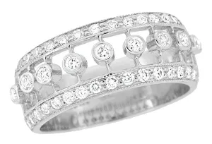 Galaxy of Diamonds Wide Anniversary Band in 18 Karat White Gold - Vintage Mid Century Design