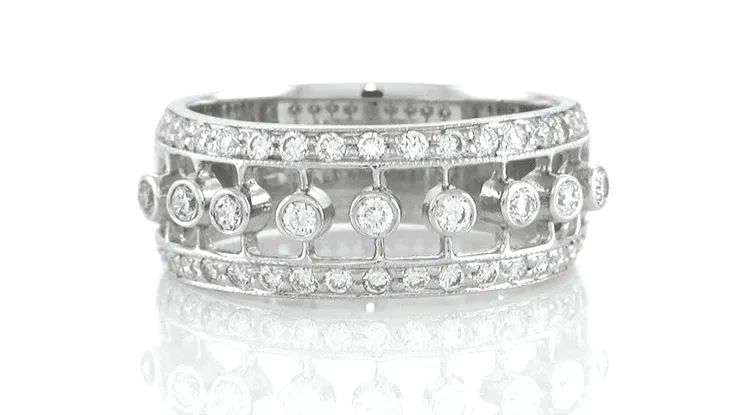 Galaxy of Diamonds Wide Anniversary Band in 18 Karat White Gold - Vintage Mid Century Design