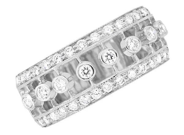 Galaxy of Diamonds Wide Anniversary Band in 18 Karat White Gold - Vintage Mid Century Design