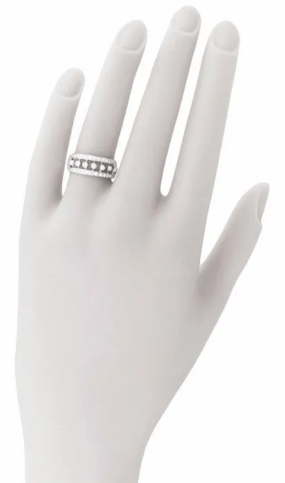 Galaxy of Diamonds Wide Anniversary Band in 18 Karat White Gold - Vintage Mid Century Design