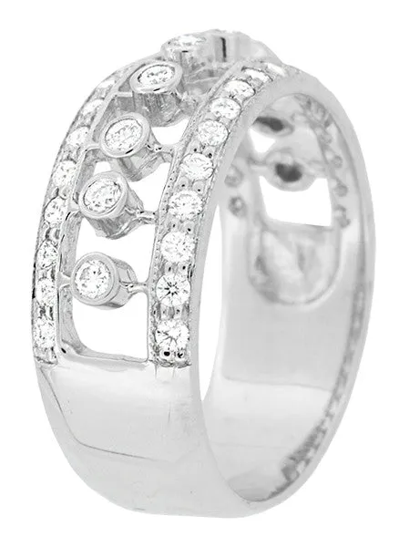 Galaxy of Diamonds Wide Anniversary Band in 18 Karat White Gold - Vintage Mid Century Design