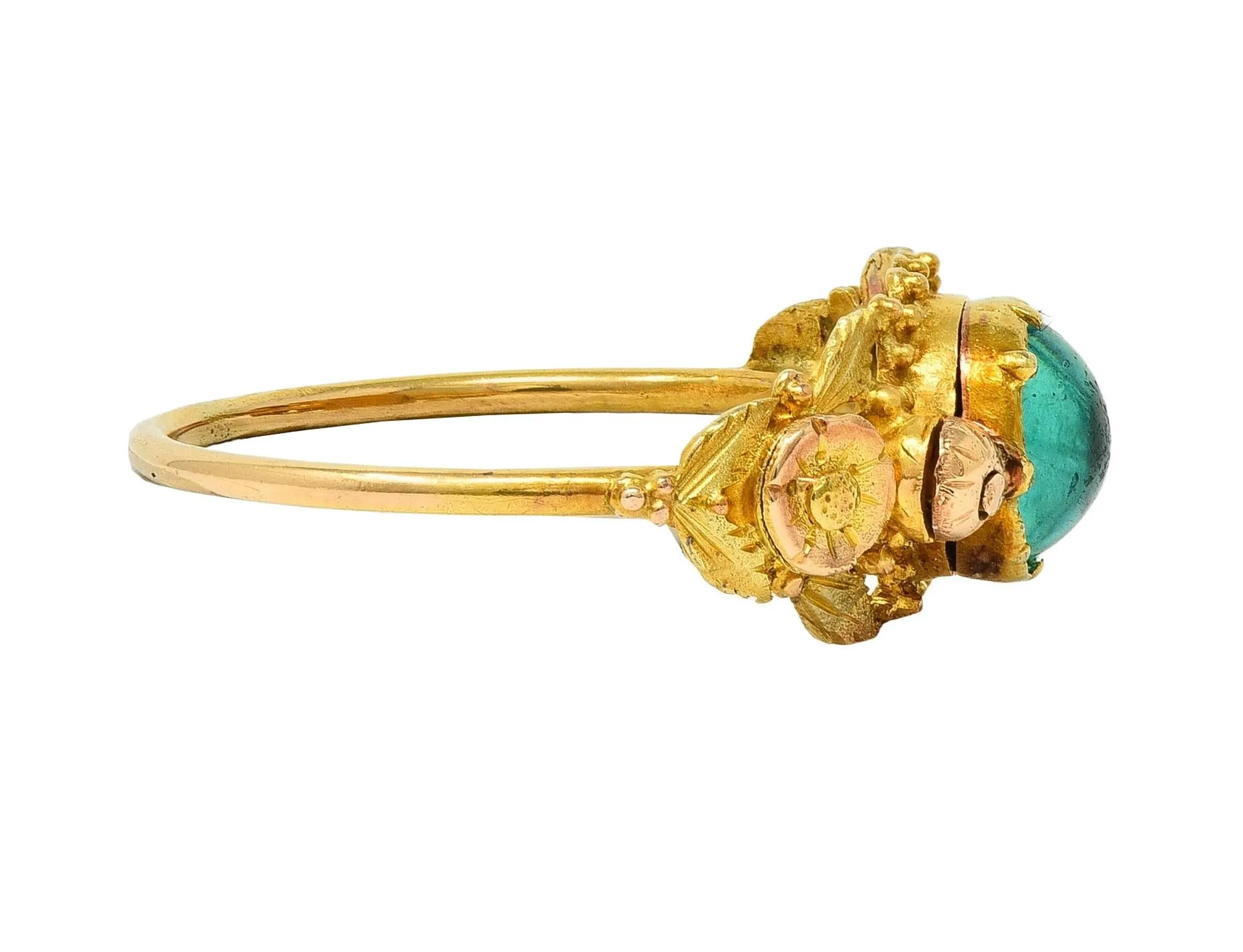 Georgian Emerald 22 Karat Two-Tone Gold Antique Napoleon Bonaparte Death Token Loyalty Swivel Ring