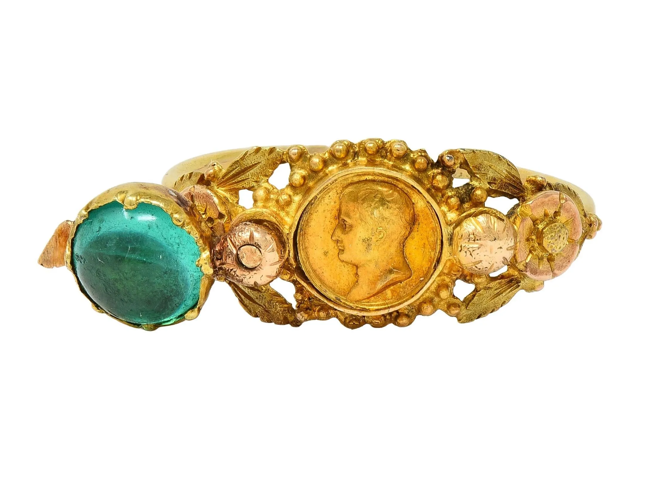 Georgian Emerald 22 Karat Two-Tone Gold Antique Napoleon Bonaparte Death Token Loyalty Swivel Ring