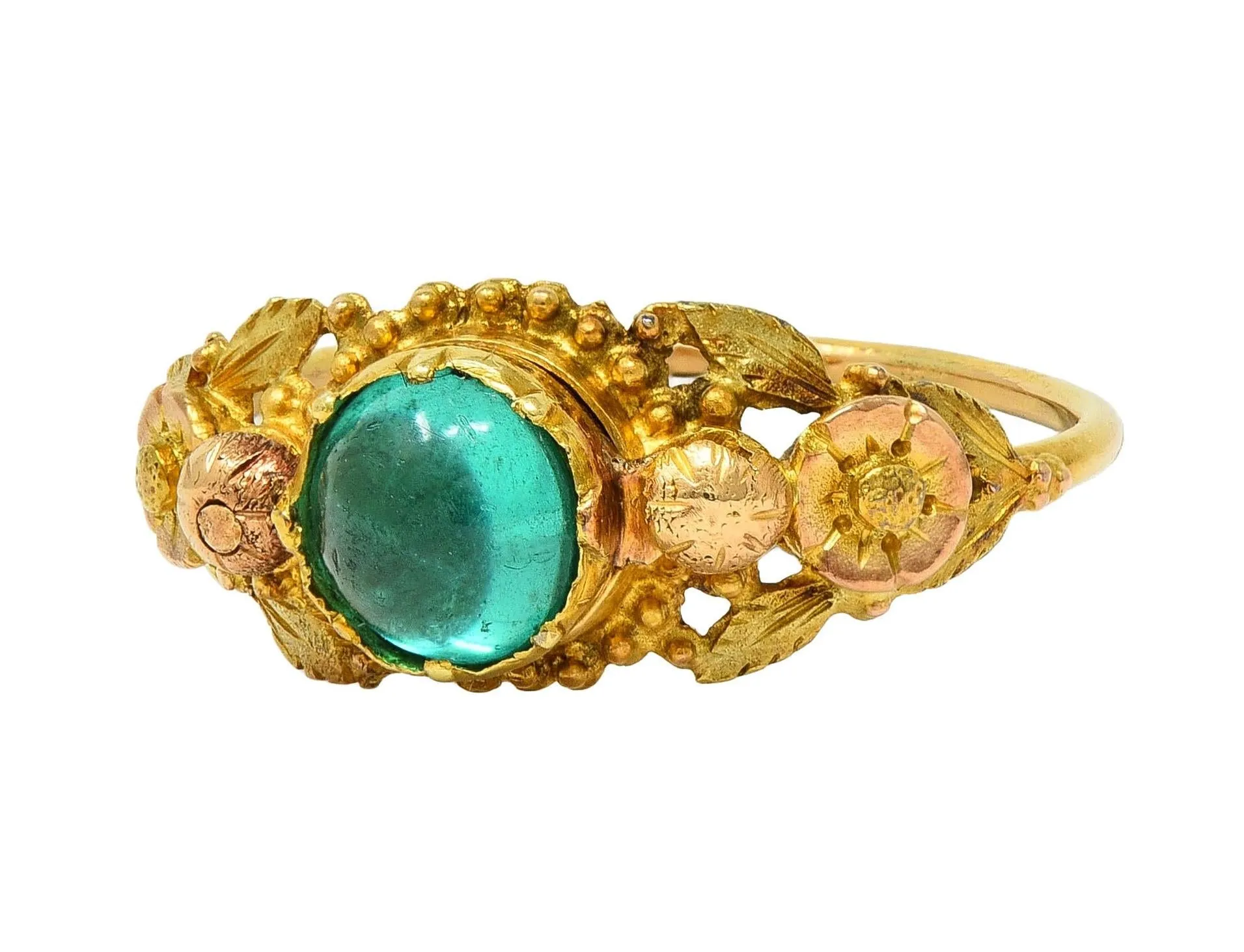 Georgian Emerald 22 Karat Two-Tone Gold Antique Napoleon Bonaparte Death Token Loyalty Swivel Ring