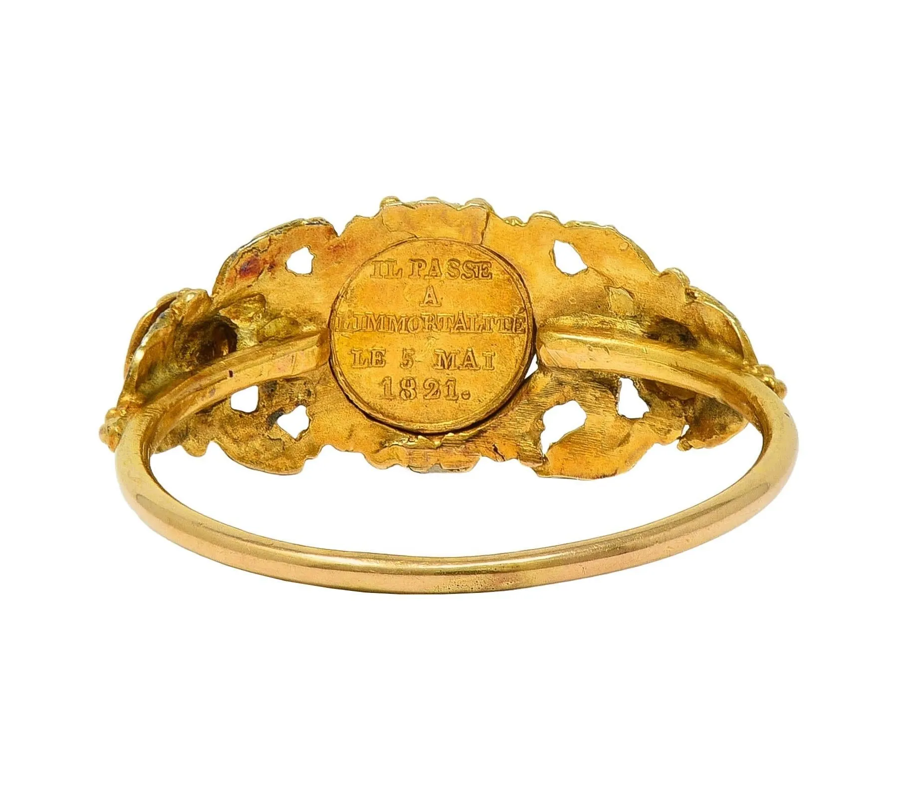 Georgian Emerald 22 Karat Two-Tone Gold Antique Napoleon Bonaparte Death Token Loyalty Swivel Ring