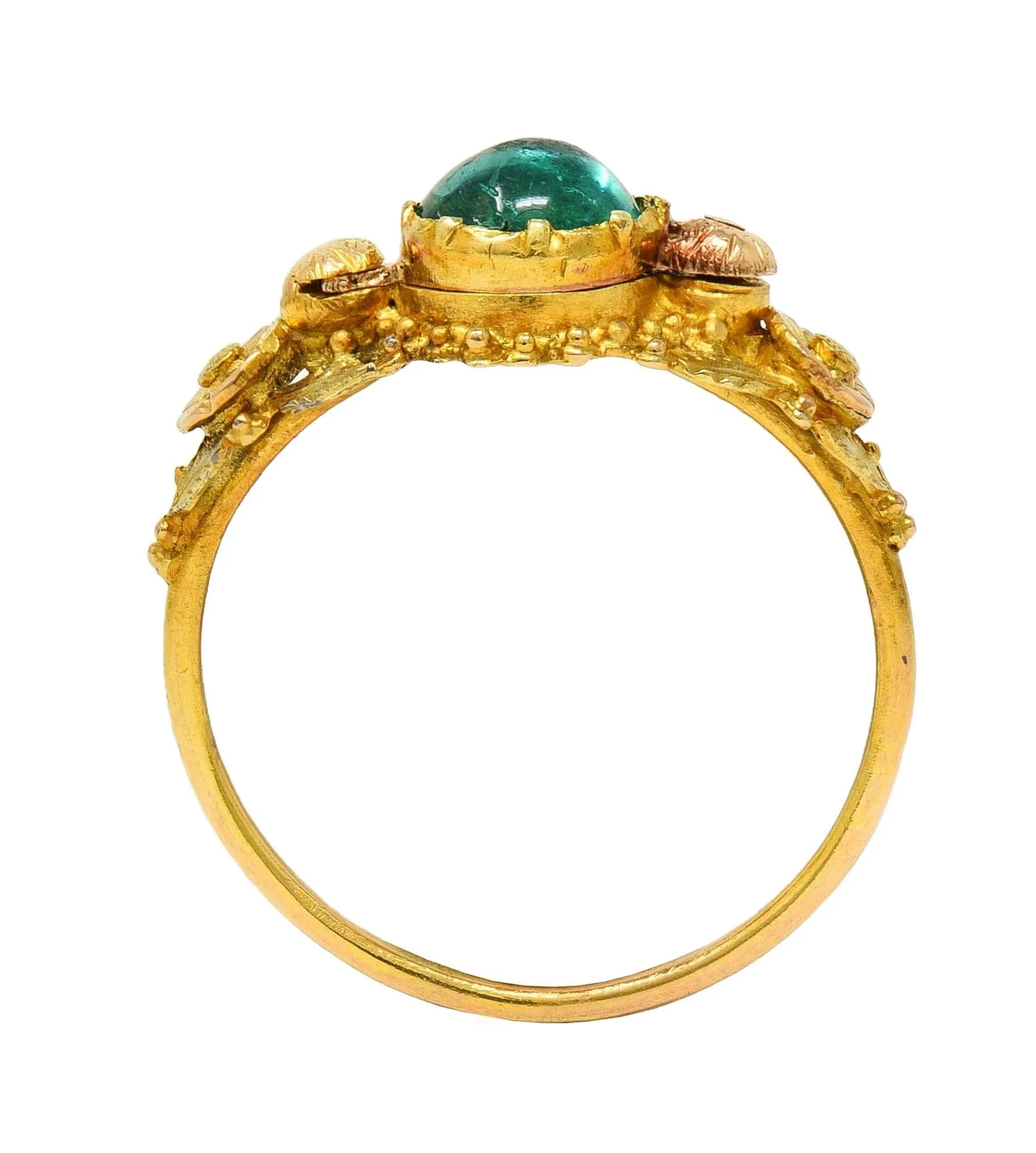 Georgian Emerald 22 Karat Two-Tone Gold Antique Napoleon Bonaparte Death Token Loyalty Swivel Ring