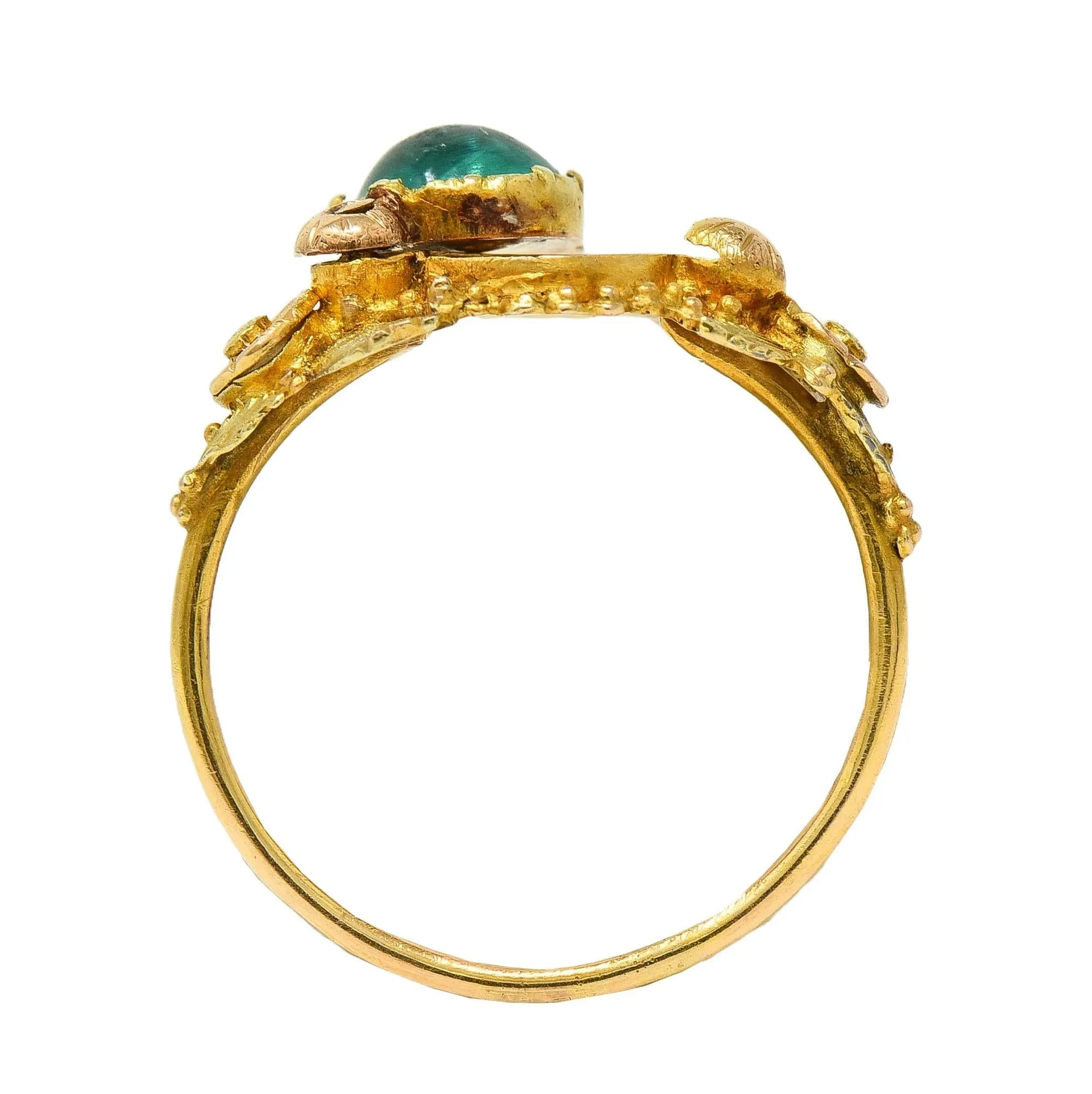 Georgian Emerald 22 Karat Two-Tone Gold Antique Napoleon Bonaparte Death Token Loyalty Swivel Ring