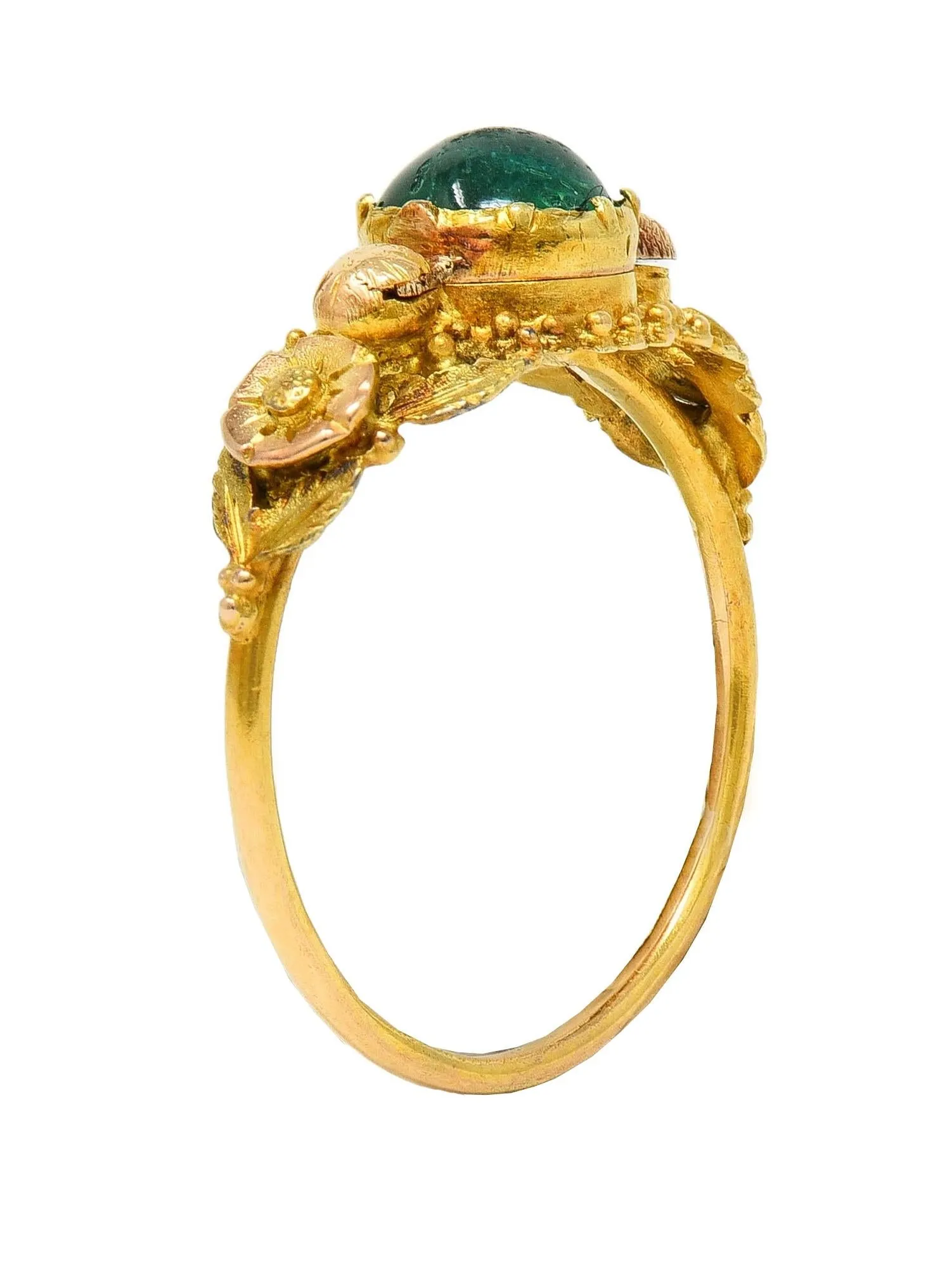 Georgian Emerald 22 Karat Two-Tone Gold Antique Napoleon Bonaparte Death Token Loyalty Swivel Ring