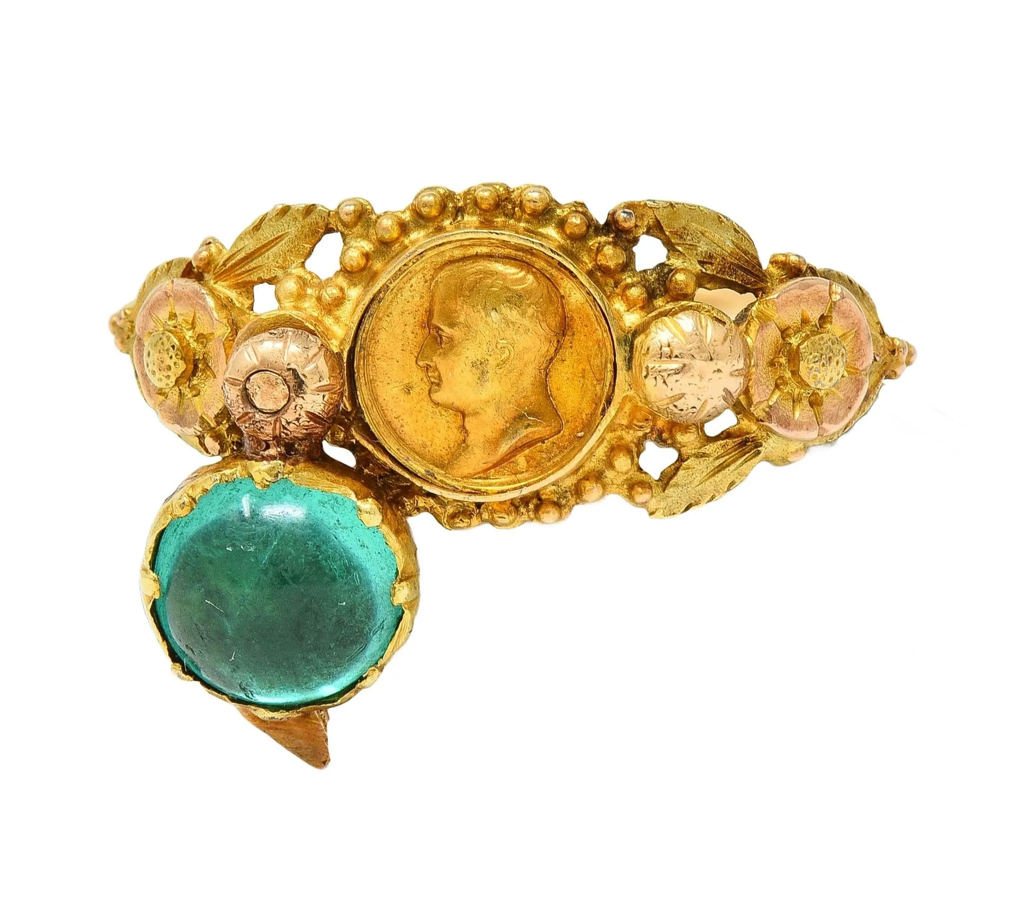 Georgian Emerald 22 Karat Two-Tone Gold Antique Napoleon Bonaparte Death Token Loyalty Swivel Ring