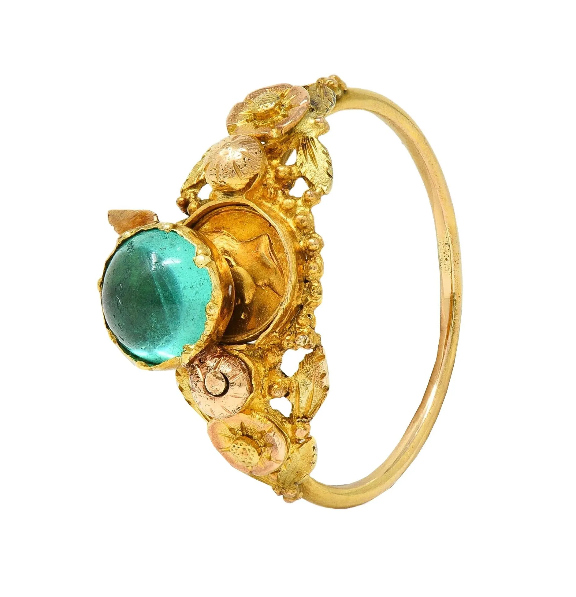 Georgian Emerald 22 Karat Two-Tone Gold Antique Napoleon Bonaparte Death Token Loyalty Swivel Ring