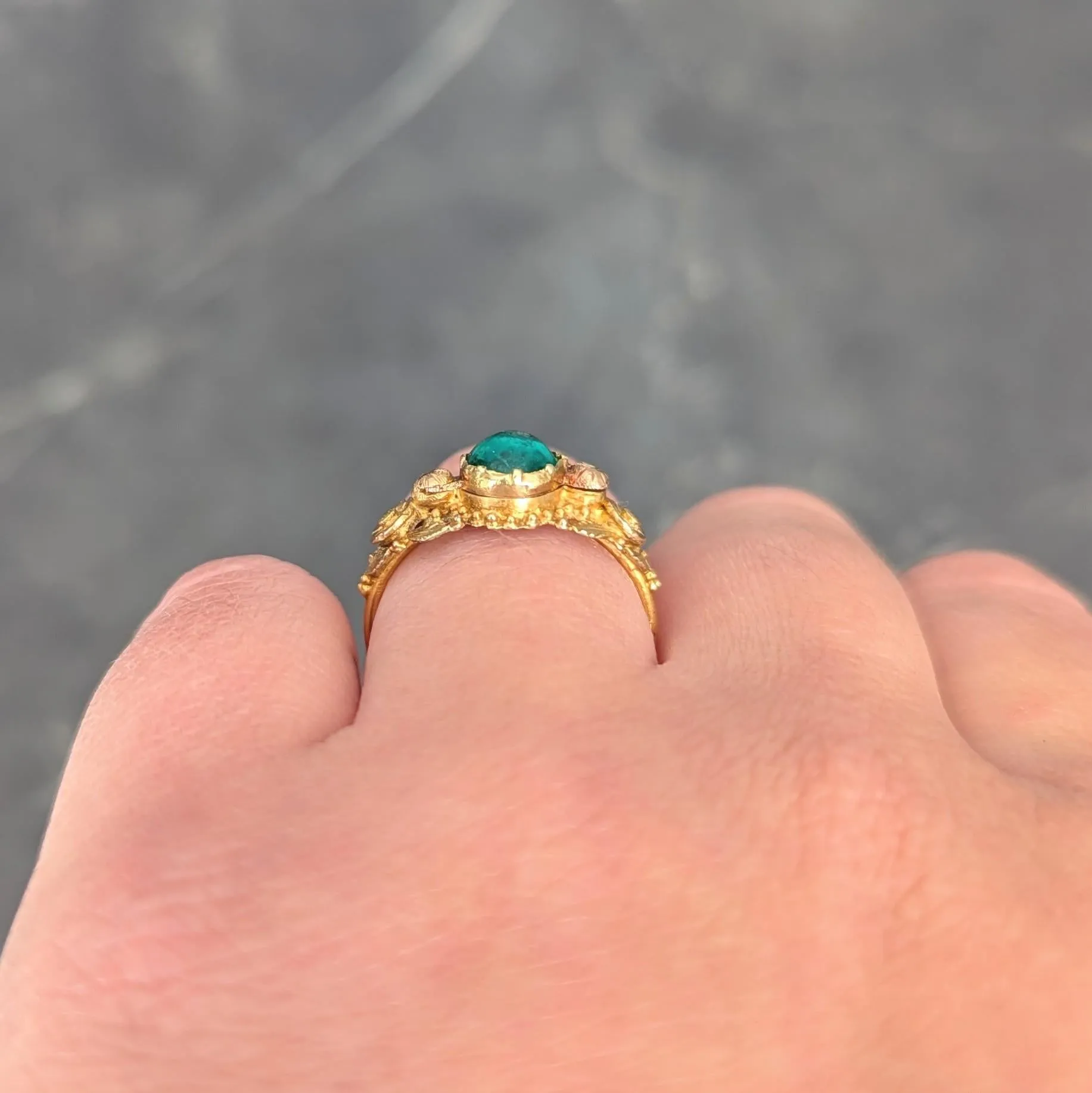Georgian Emerald 22 Karat Two-Tone Gold Antique Napoleon Bonaparte Death Token Loyalty Swivel Ring