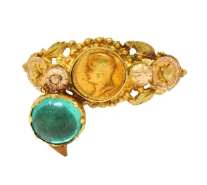 Georgian Emerald 22 Karat Two-Tone Gold Antique Napoleon Bonaparte Death Token Loyalty Swivel Ring