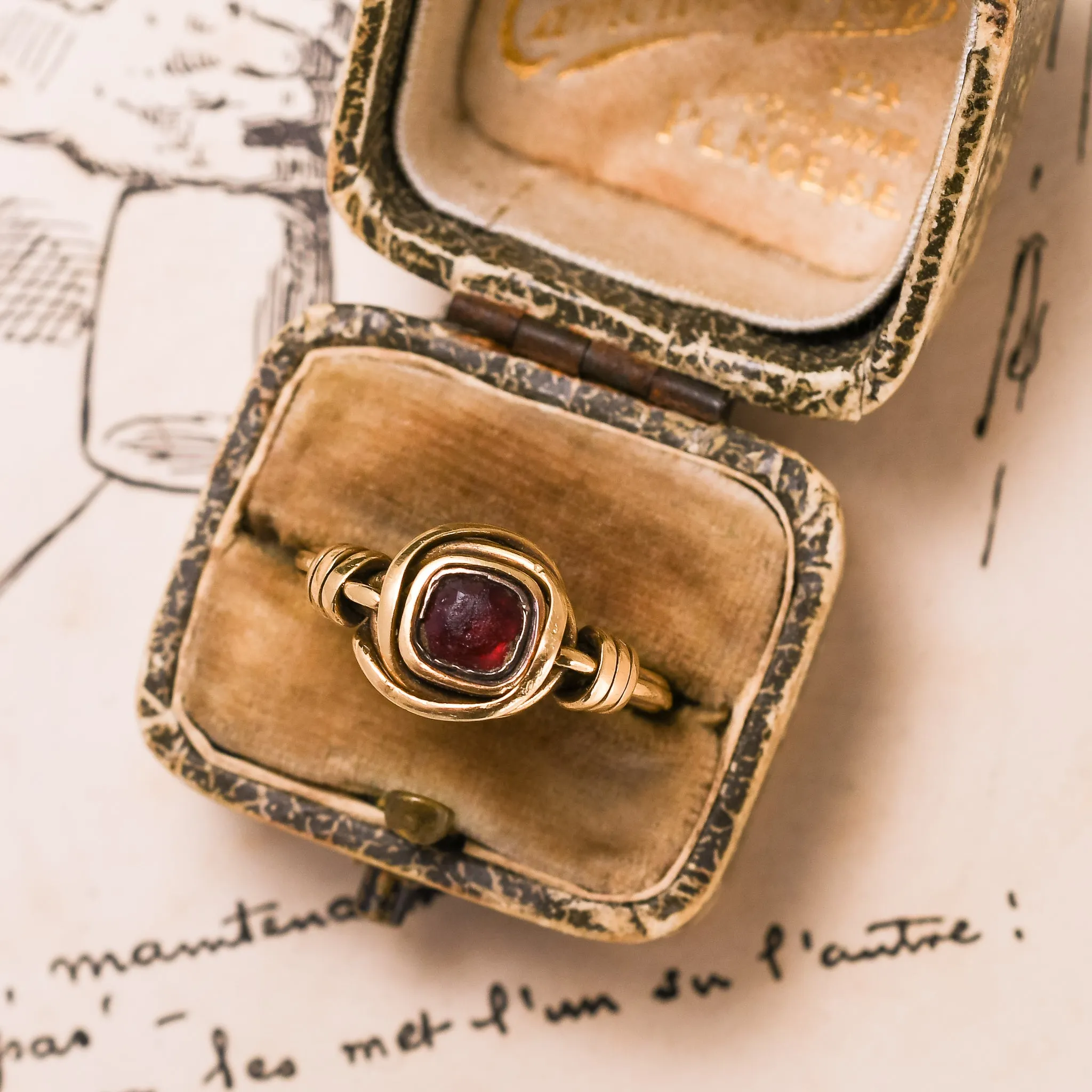 Georgian Garnet Love Knot Ring