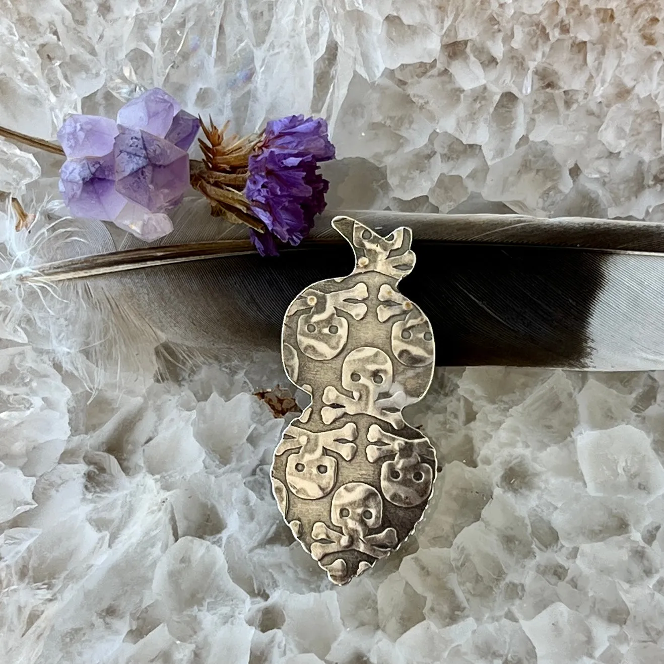 Ghouls night out - Skeleton and Moon Hand carved and cast pendant or ring