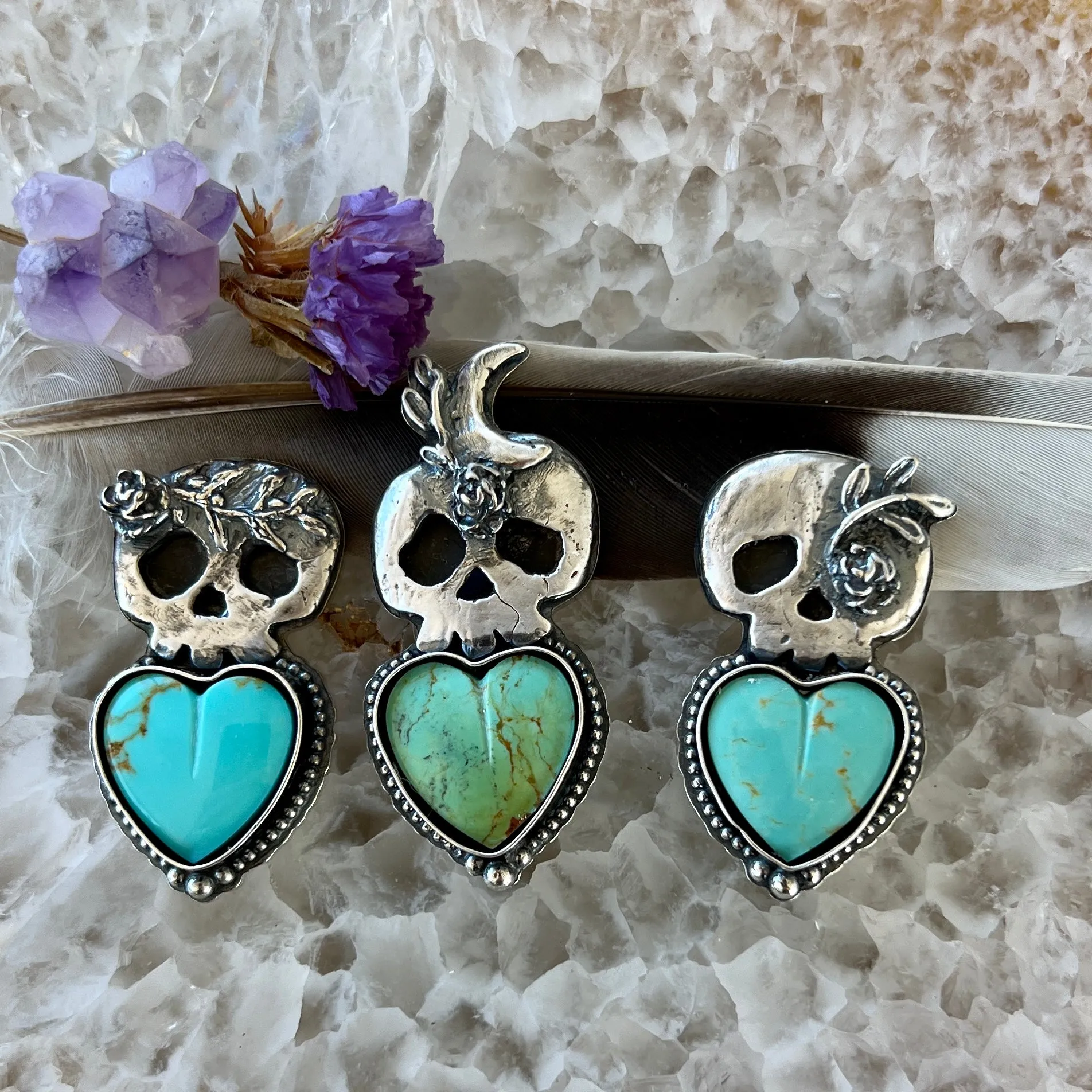 Ghouls night out - Skeleton and Moon Hand carved and cast pendant or ring