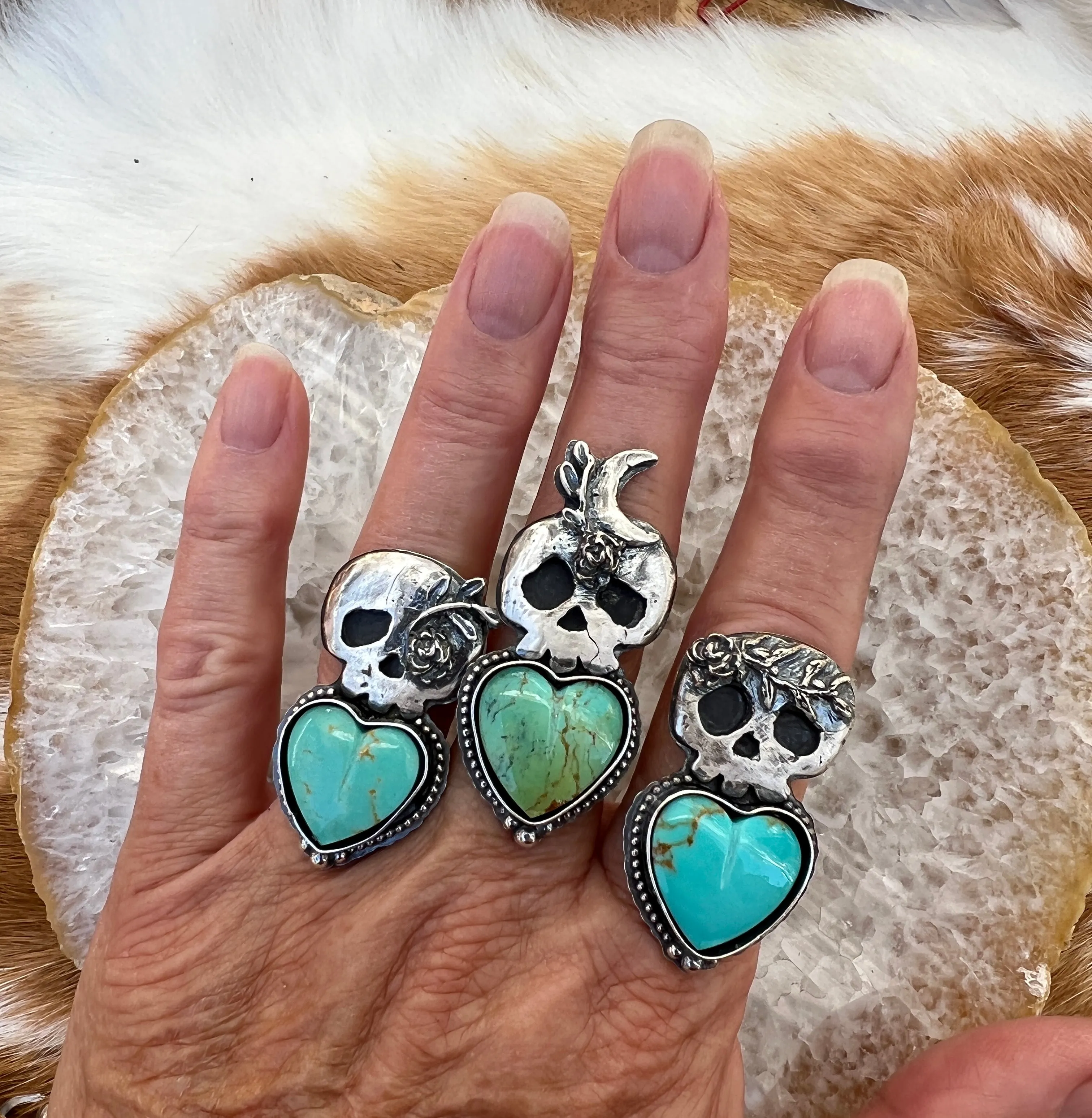 Ghouls night out - Skeleton and Moon Hand carved and cast pendant or ring