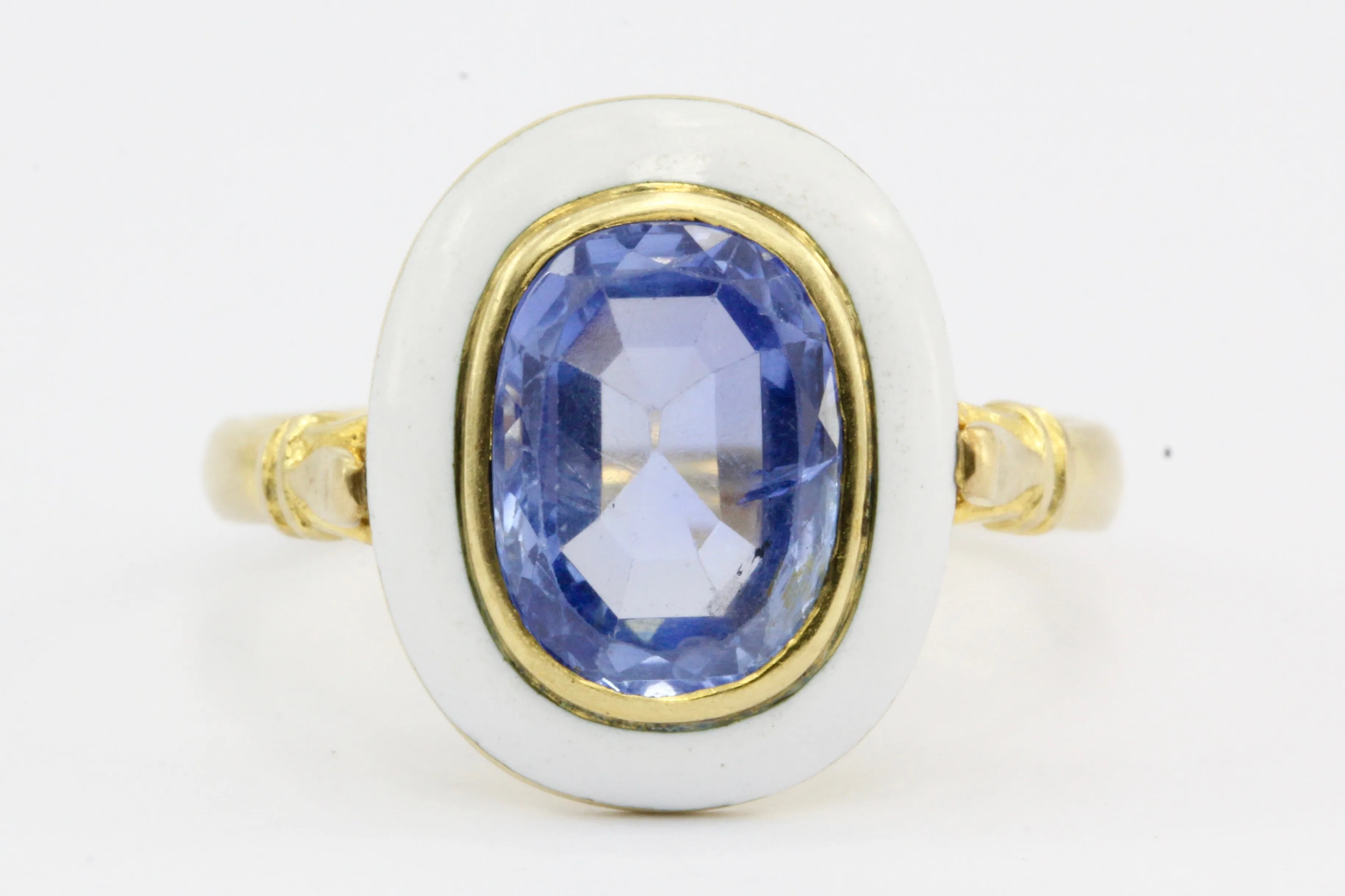GIA Natural No Heat 2.1 Carat Natural Blue Burma Sapphire Victorian Gold Enamel Ring c.1890