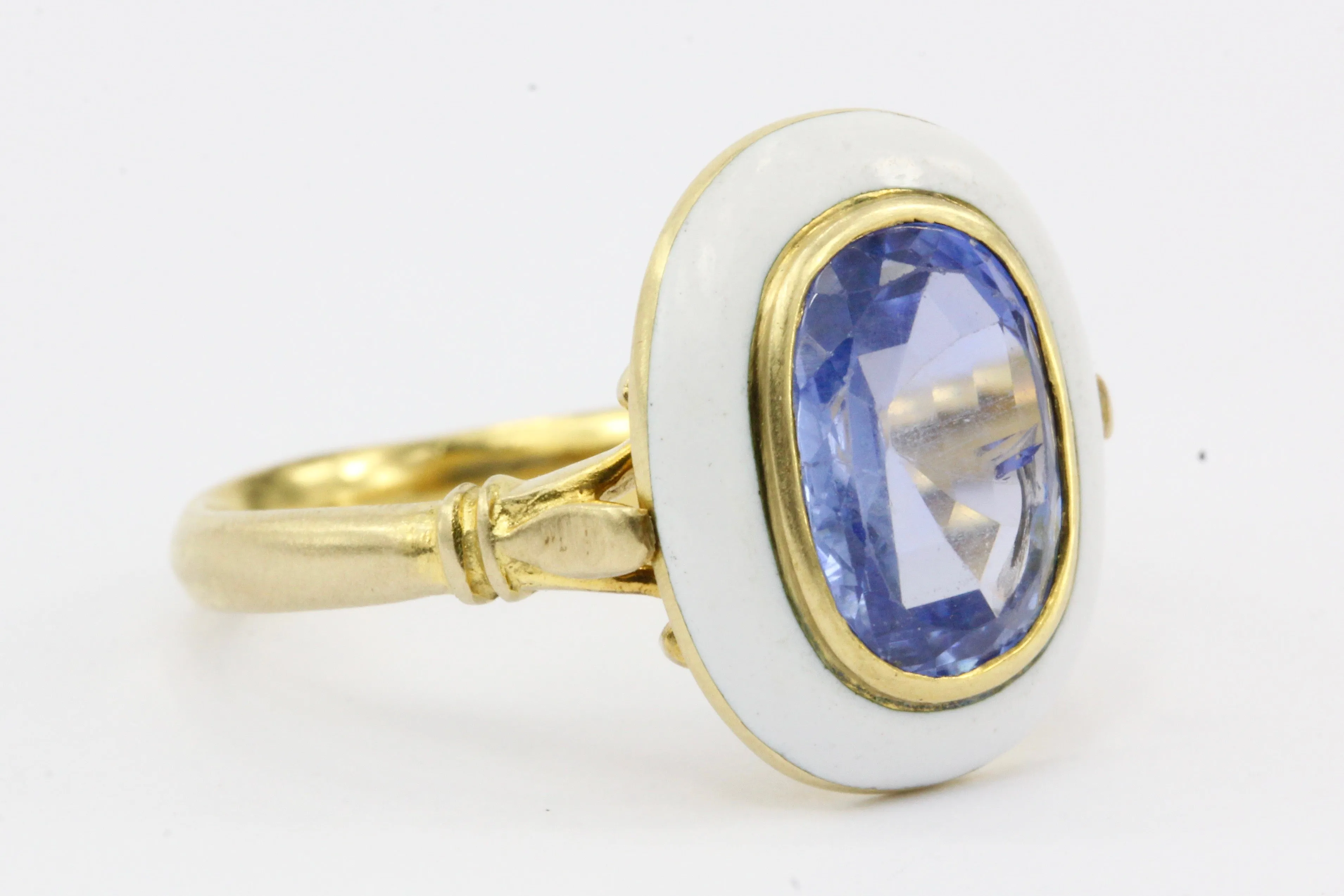 GIA Natural No Heat 2.1 Carat Natural Blue Burma Sapphire Victorian Gold Enamel Ring c.1890