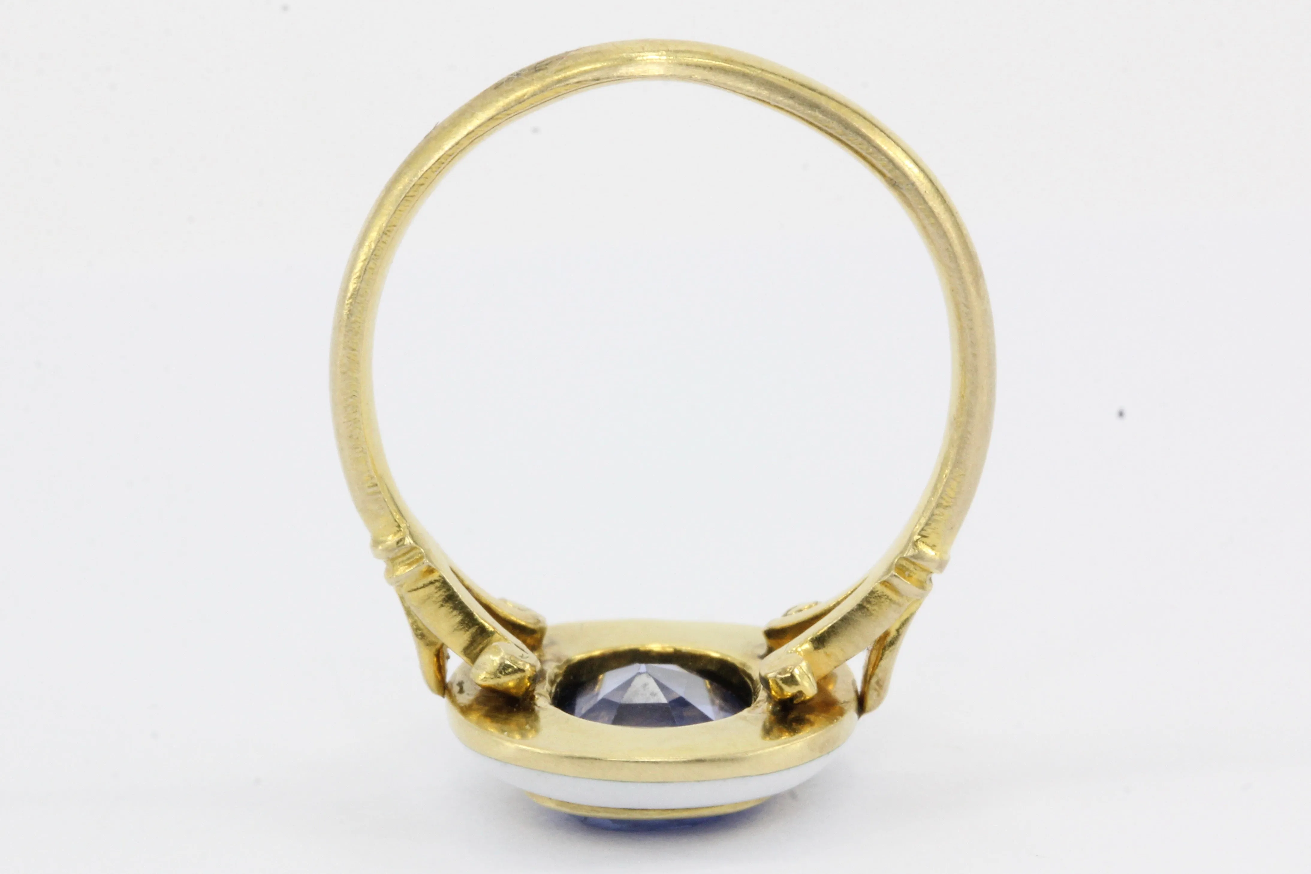 GIA Natural No Heat 2.1 Carat Natural Blue Burma Sapphire Victorian Gold Enamel Ring c.1890
