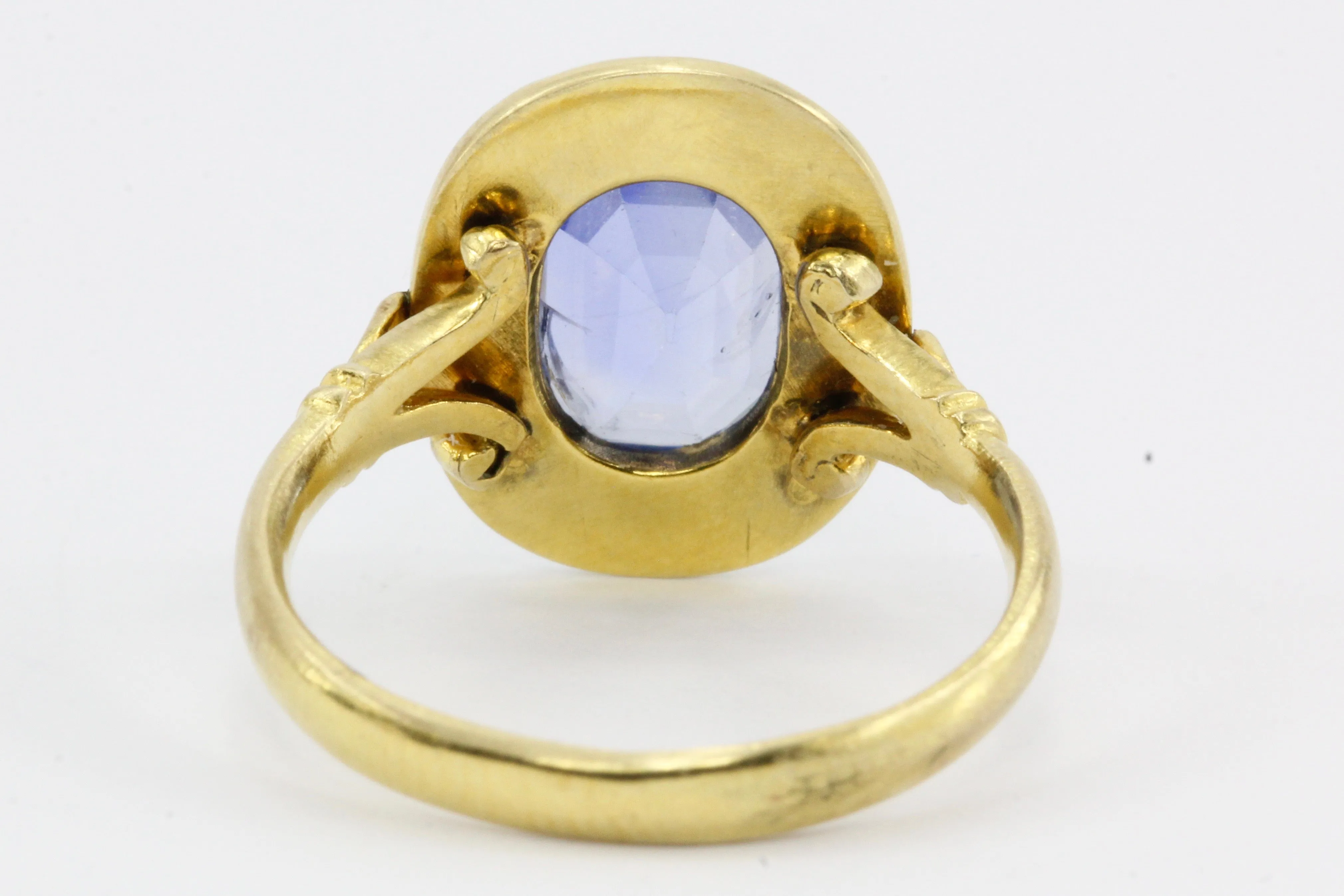 GIA Natural No Heat 2.1 Carat Natural Blue Burma Sapphire Victorian Gold Enamel Ring c.1890