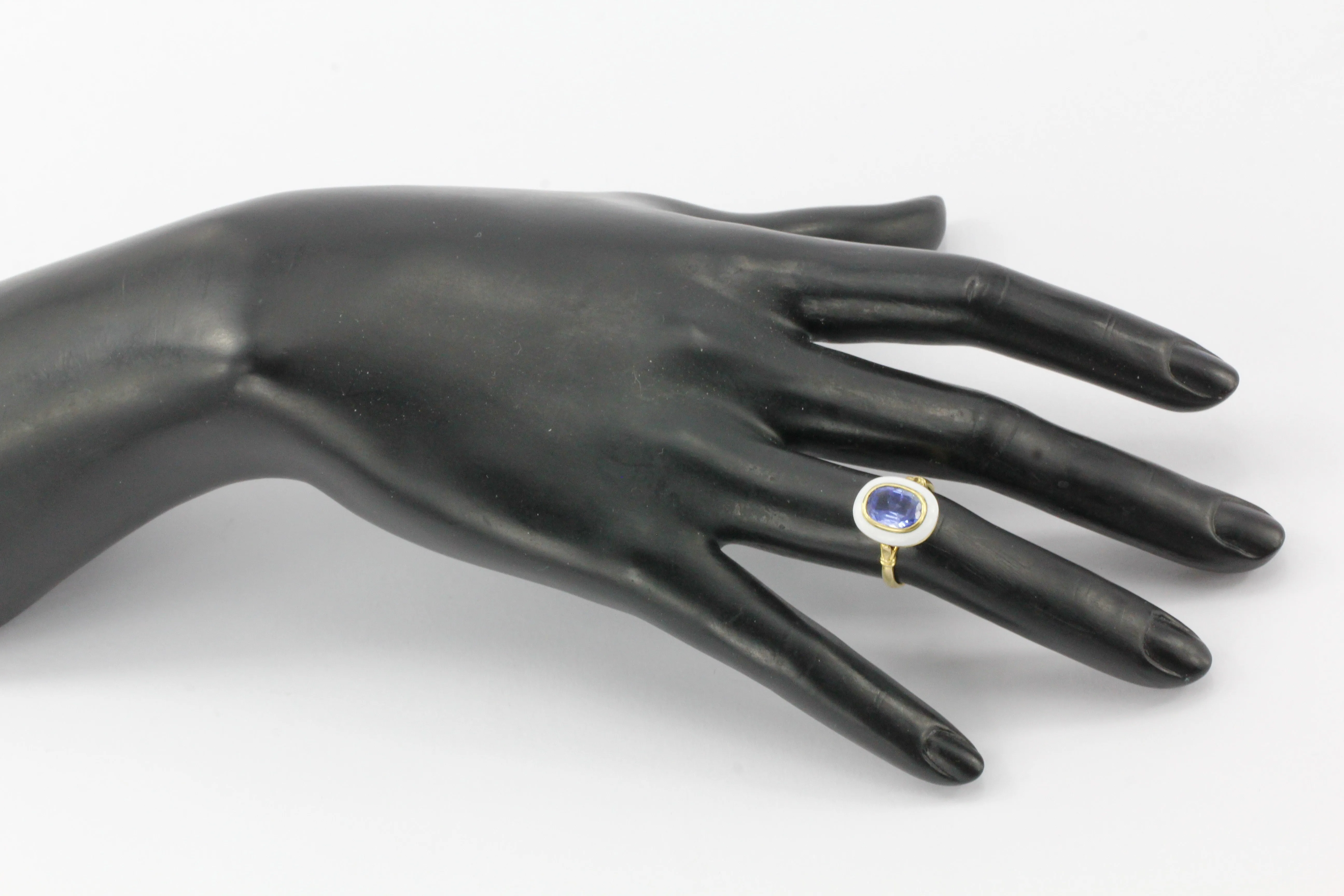 GIA Natural No Heat 2.1 Carat Natural Blue Burma Sapphire Victorian Gold Enamel Ring c.1890