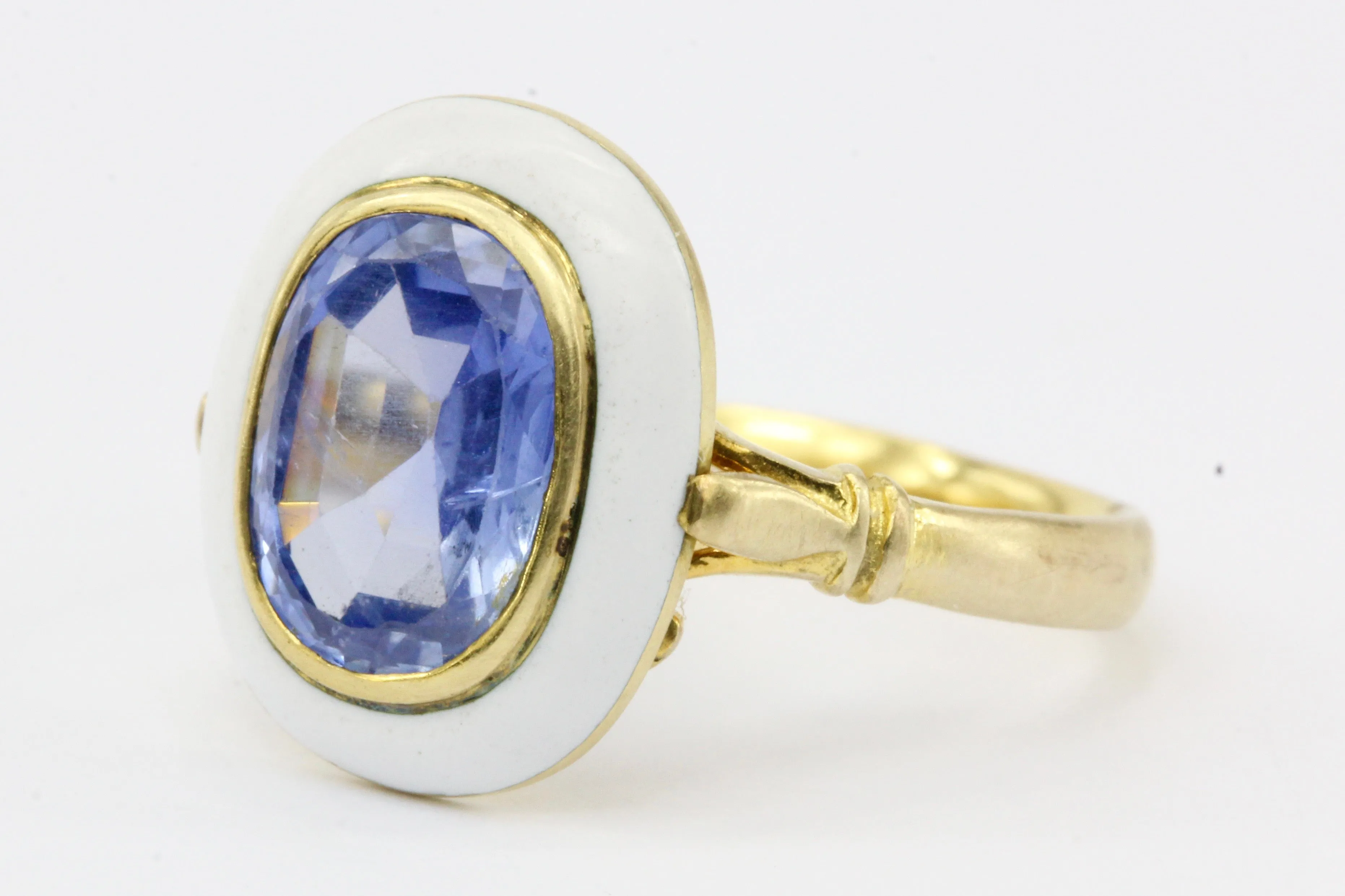 GIA Natural No Heat 2.1 Carat Natural Blue Burma Sapphire Victorian Gold Enamel Ring c.1890