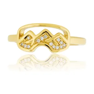 Gold Goggles Ring with Diamond Mountain